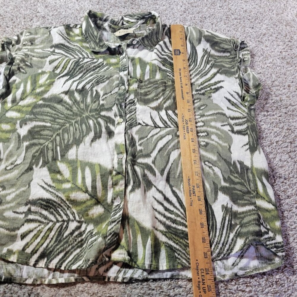 Elie Tahari Shirt Womens Large Green Floral Button Up 100% Linen Top - Picture 5 of 7
